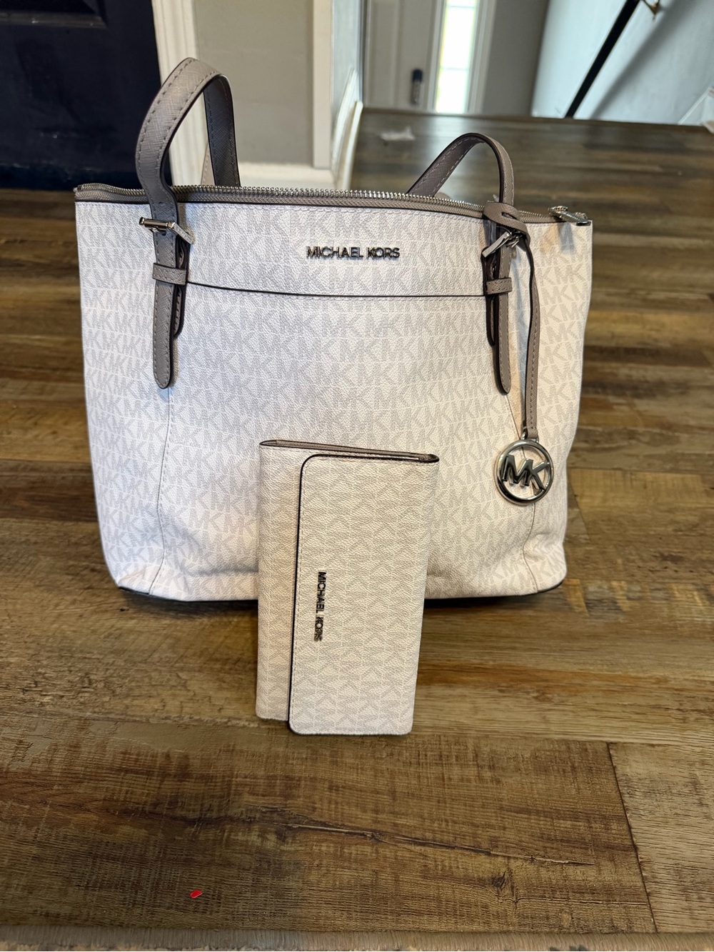 Michael Kors Cream Signature Tote with Matching Wallet
